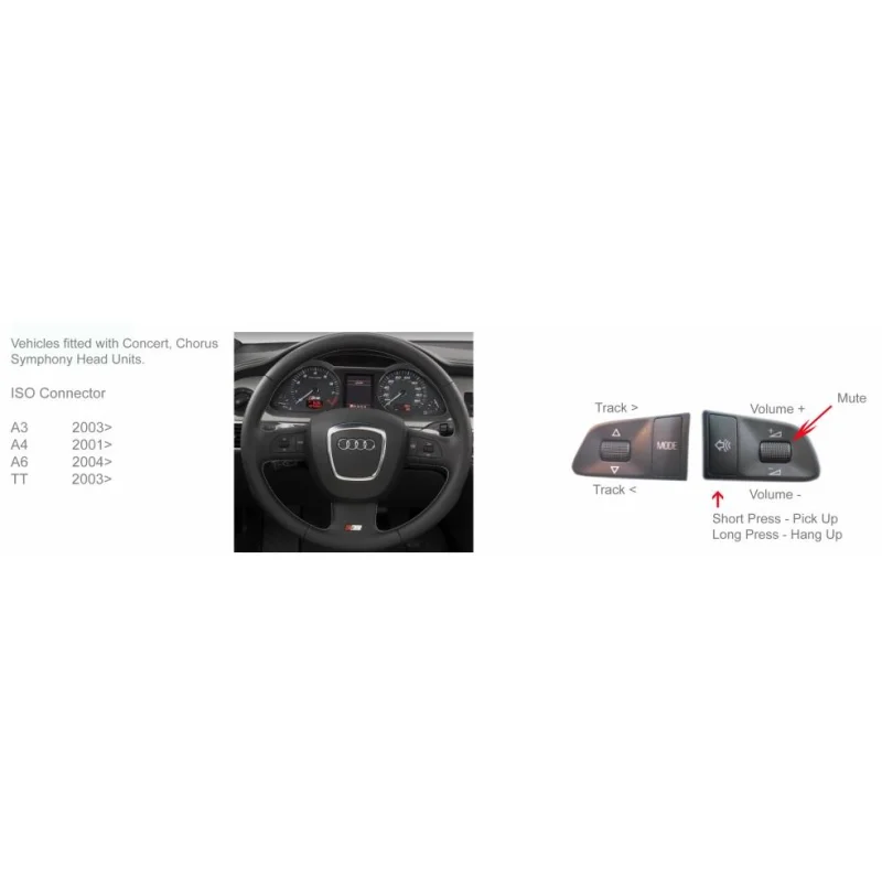 Mandos volante Audi A4, A3, TT con mini ISO