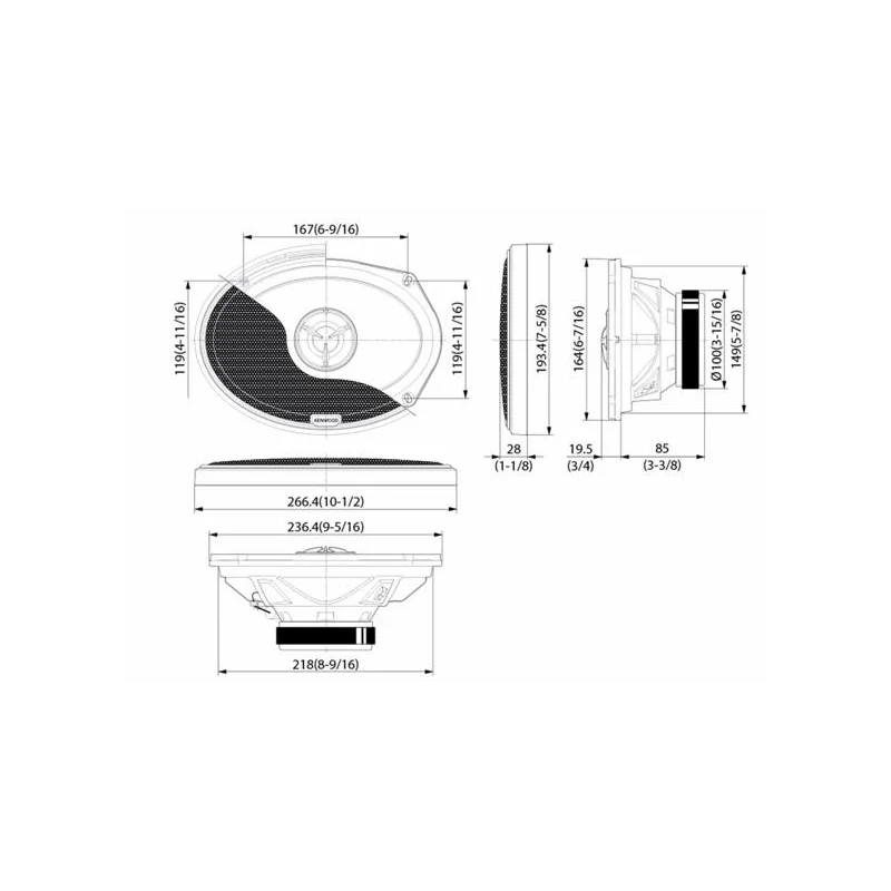 Kenwood KFC X694, Altavoces coaxiales ovales de 6x9, potencia max 300W