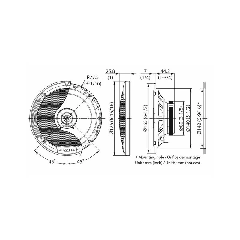 Altavoces 17cm. 2 vías, potencia máxima 300W, Kenwood KFC S1766