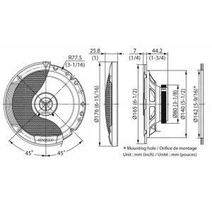 Altavoces 17cm. 2 vías, potencia máxima 300W, Kenwood KFC S1766