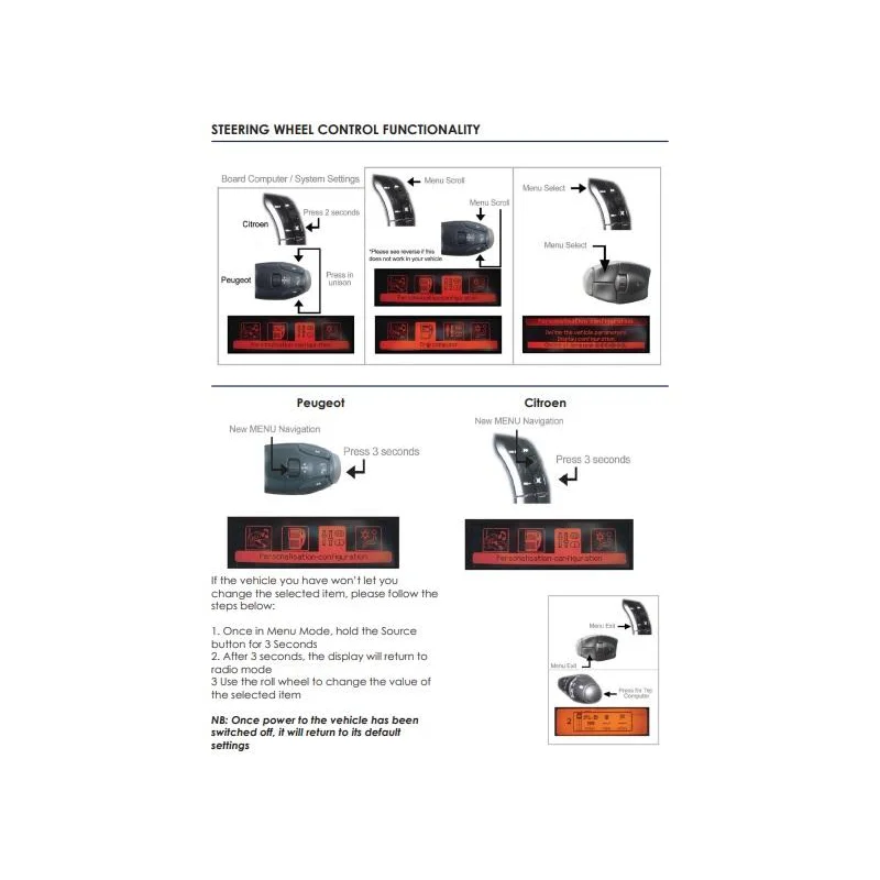 CTSPG007.2 Interface mandos volante Peugeot 207 208 307 407 607 807
