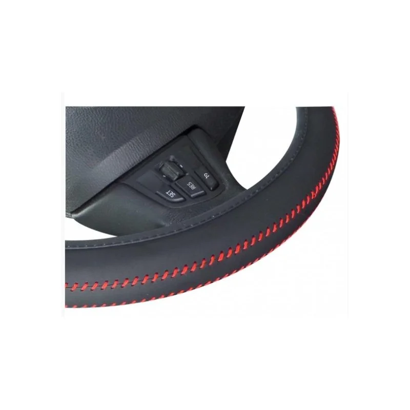 ACT VOL FUN 07, Funda universal de piel para volante 37 39cm, costura en rojo
