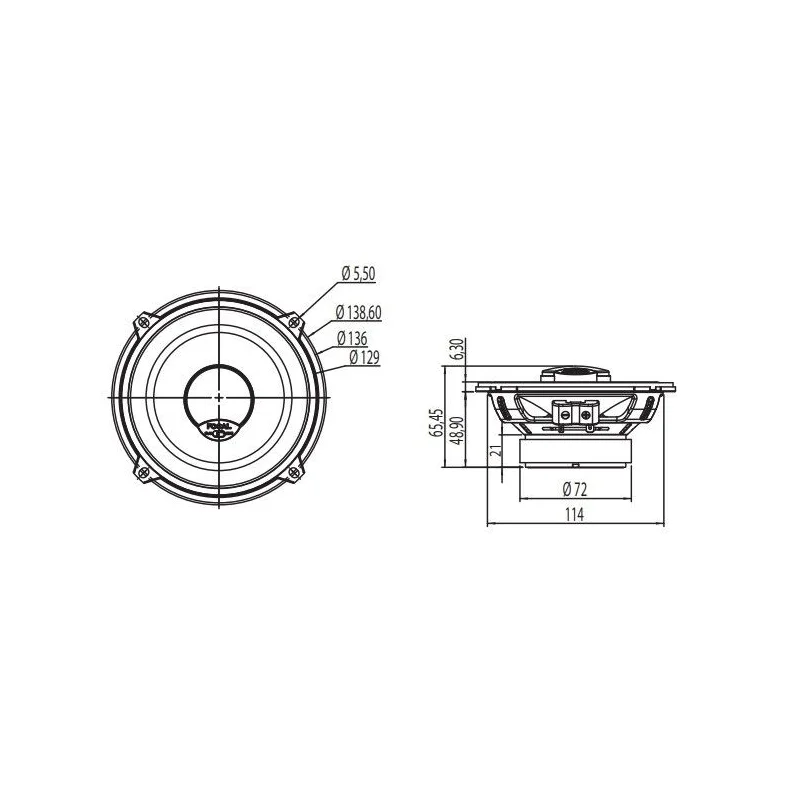 Focal ICU130, altavoces coaxiales 13cm, potencia máxima 120W/ RMS 60W, medidas