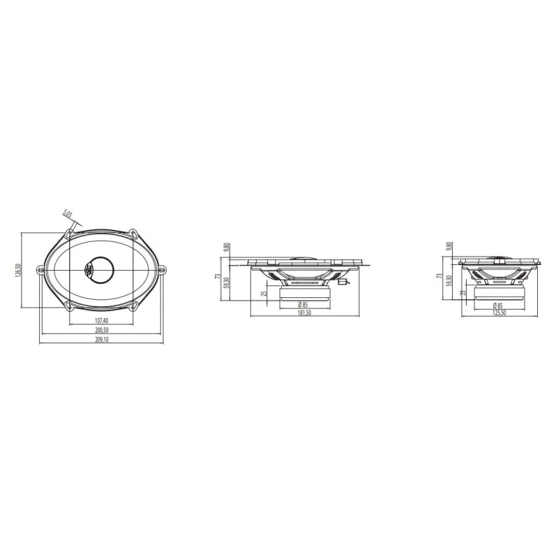 Altavoces 5x7 Coaxiales, potencia max 140W/70W RMS, Focal ICU570, medidas