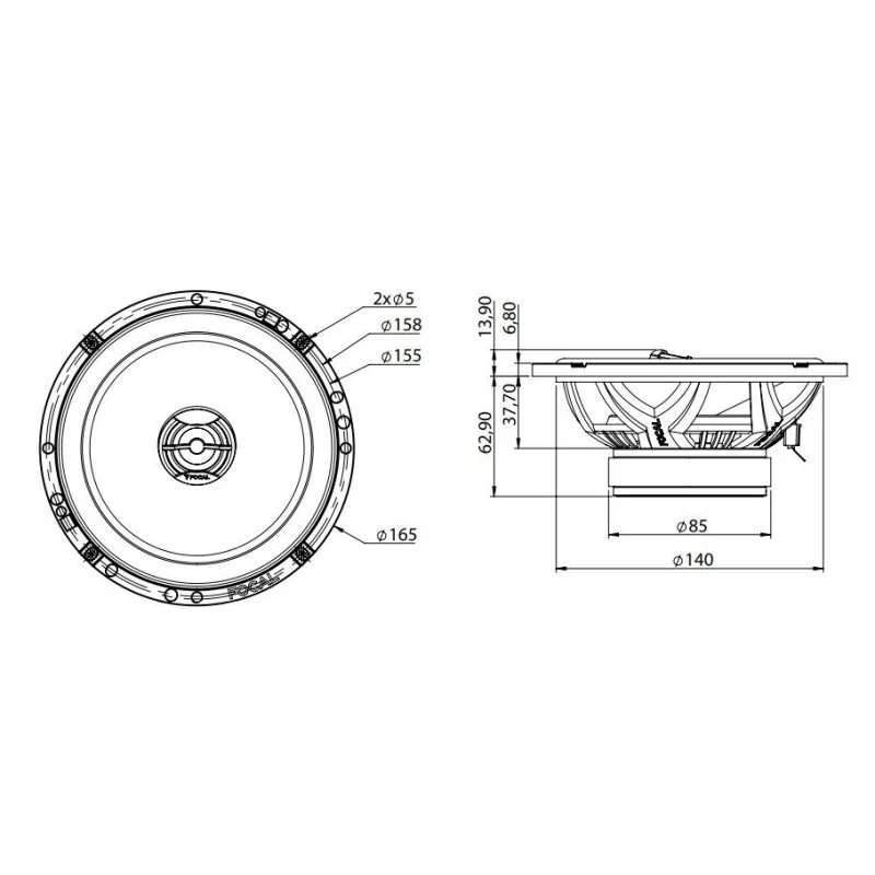 Focal 165 AC, Altavoces coaxiales 16,5cm (6,5"), medidas