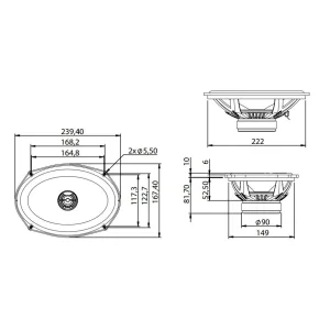 Focal 690 AC, altavoces coaxiales 6x9, medidas