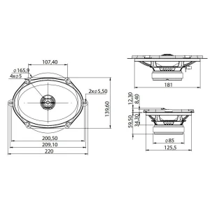 Focal 570AC, Altavoces coaxiales 5x7, medidas