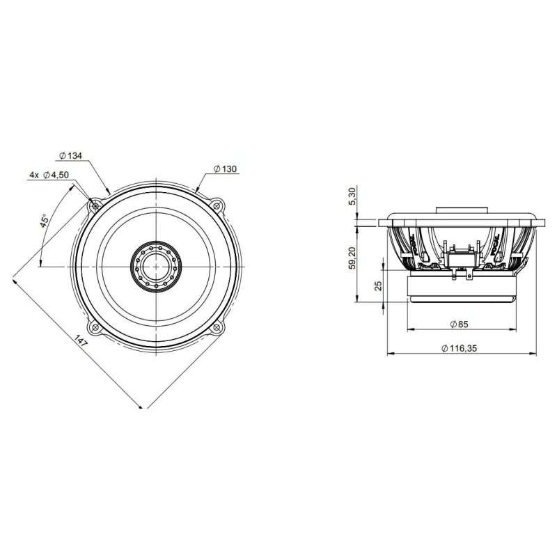Focal PC130F, Altavoces coaxiales dos vías, medidas