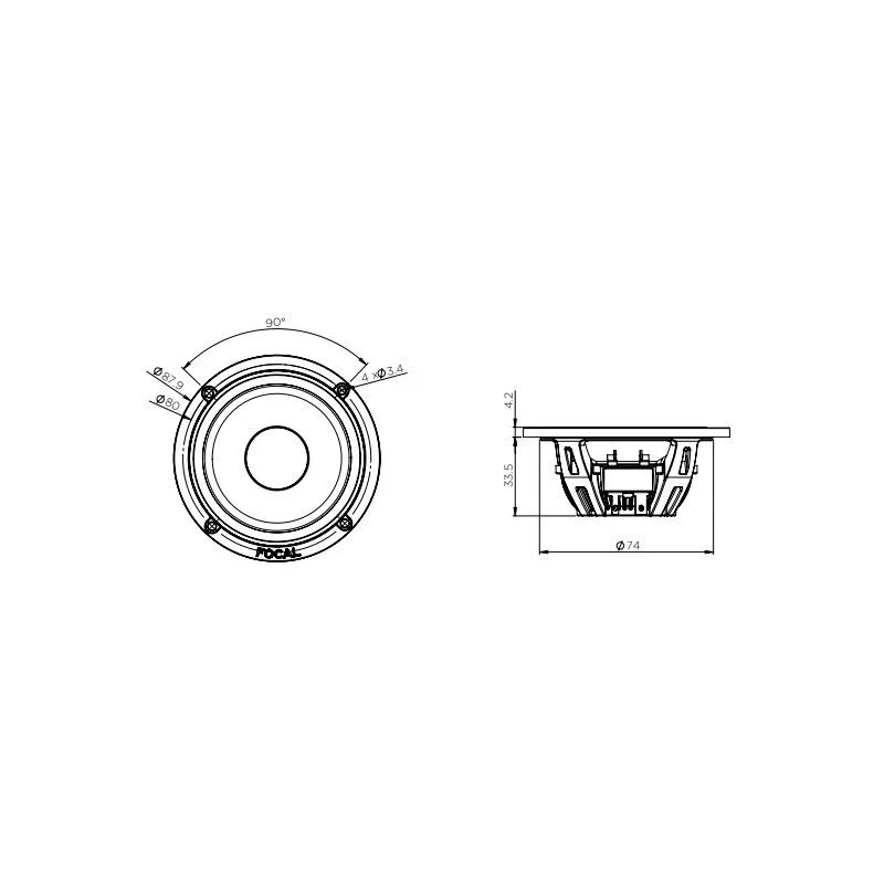 Focal PS165F3E, Juego altavoces 3 vías separadas, medio 3", medidas