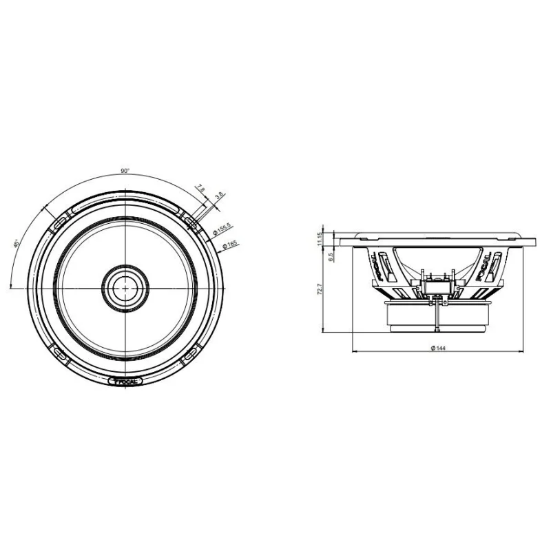 Altavoces 6,5", 2 vías, potencia max 140W / RMS 70W, Focal PC165FE, medidas