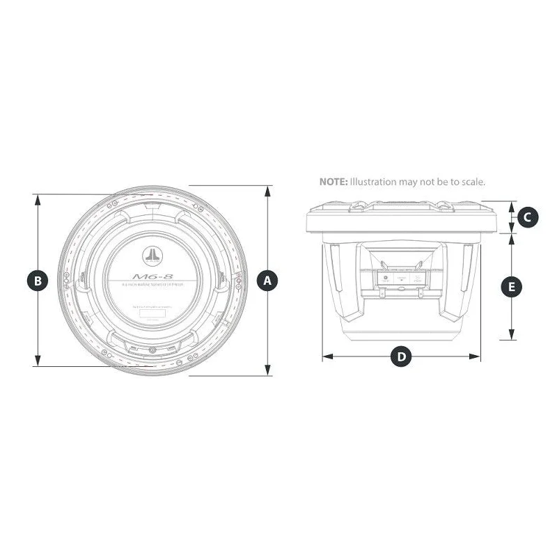JL Audio Subwoofer marino 8" (20cm), medidas, rejilla deportiva
