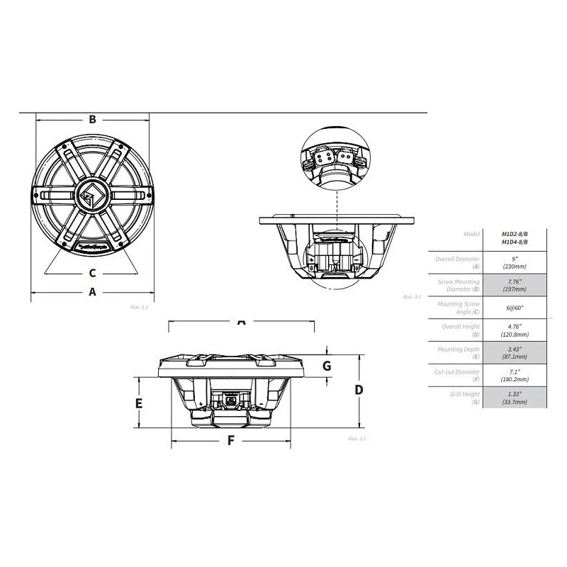 Rockford Fosgate M1D2 8, Subwoofer marino 8" con LED de colores