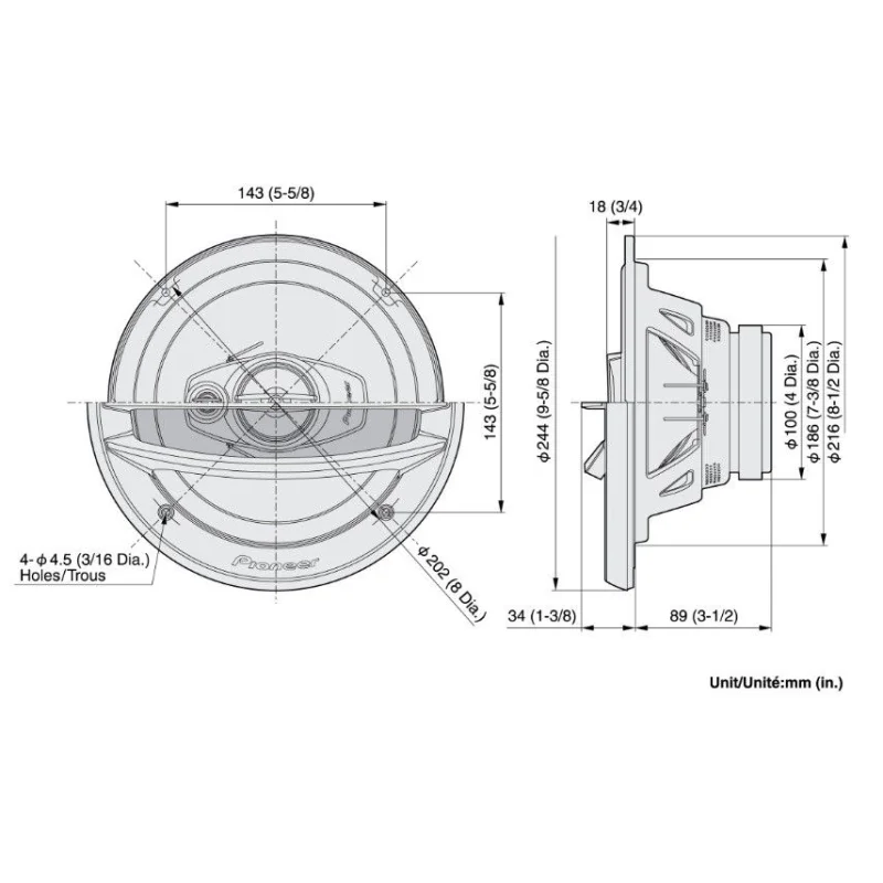 Altavoces 8" Pioneer Coaxiales, potencia máxima 500W