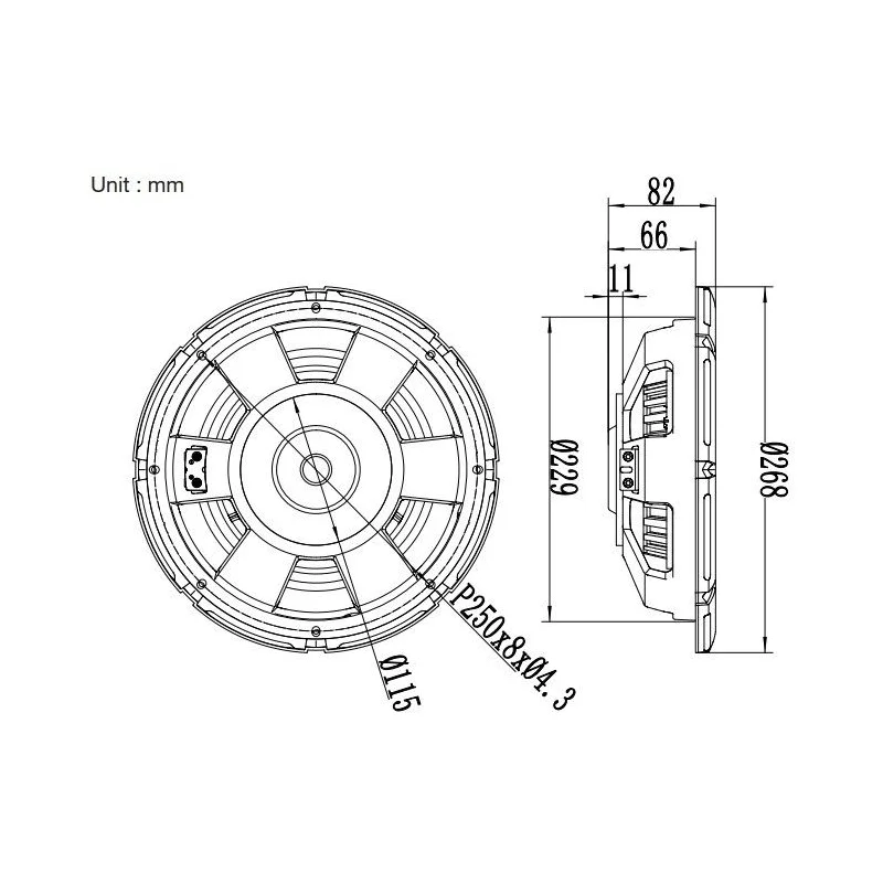 Blam Audio RS10.2/RS10.4, medidas subwoofer extraplano