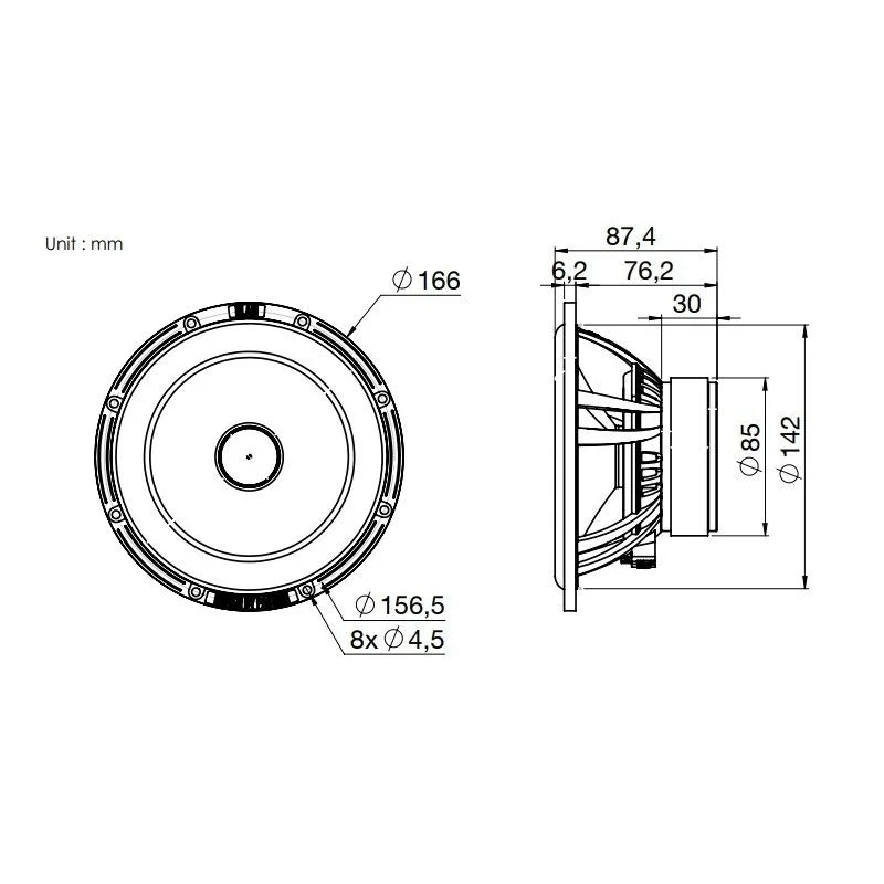 Blam Audio L165P, L165P/ACT, medidas altavoces 16,5 cm