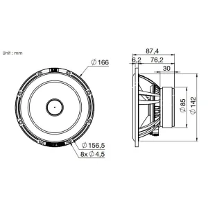 Blam Audio L165P, L165P/ACT, medidas altavoces 16,5 cm
