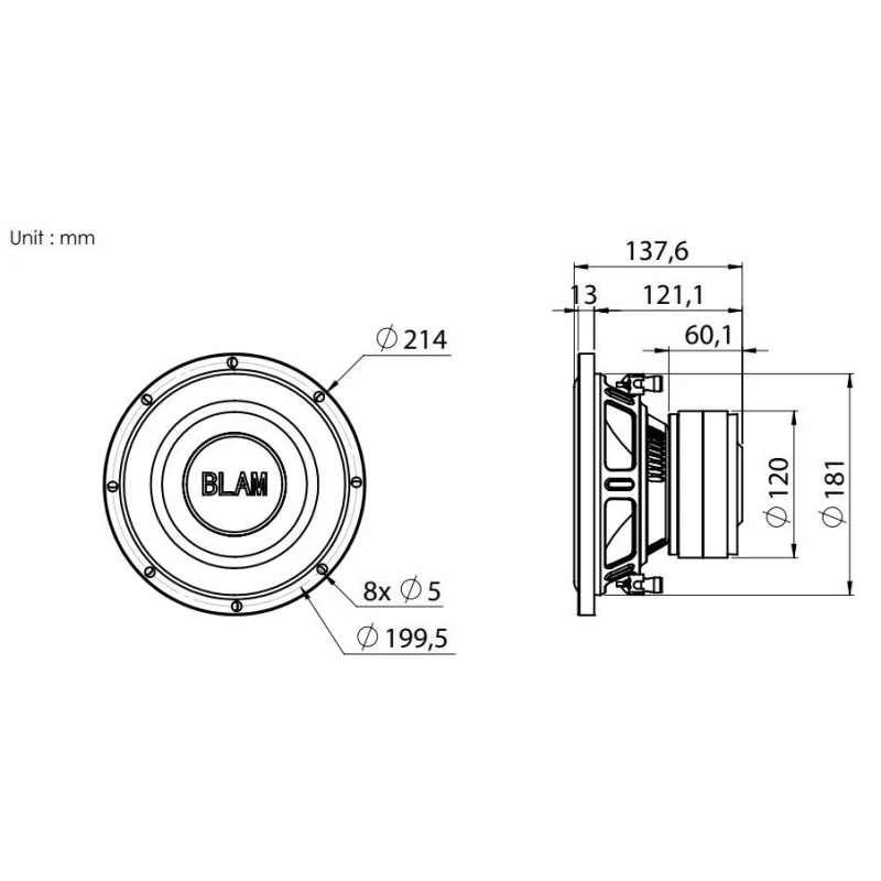 Blam Audio LSP20, medidas subwoofer 20cm