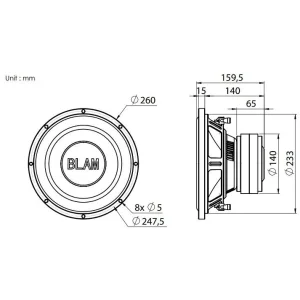 Blam Audio LSP25, Subwoofer 25cm (10"). Potencia máxima 600W / potencia RMS 300W