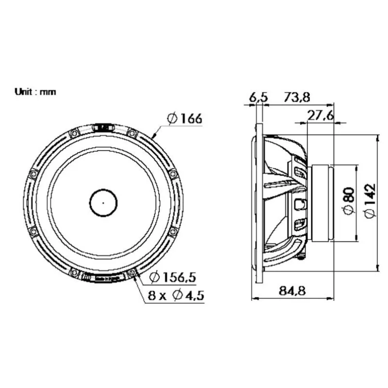 Blam Audio S165.80+, medidas altavoces, vías separadas 16,5cm