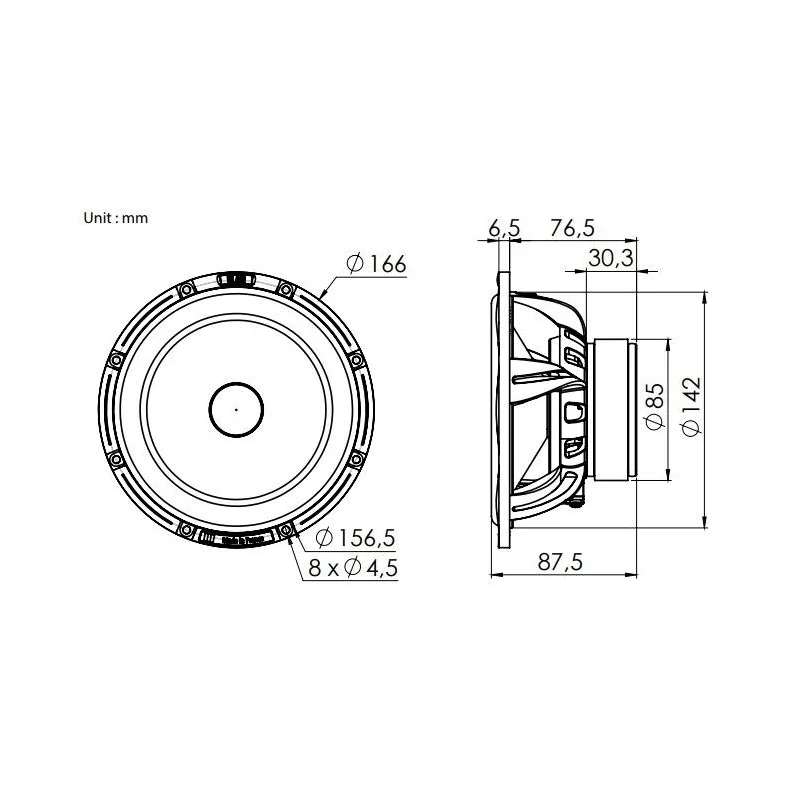 Blam Audio S165.85+, medidas altavoces 165mm
