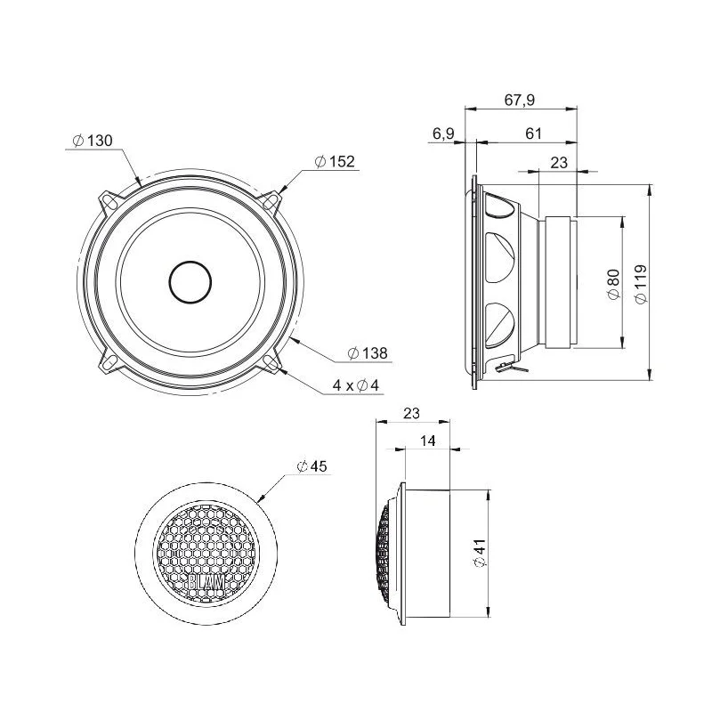 Blam Audio 130RFS, medidas altavoces 5"