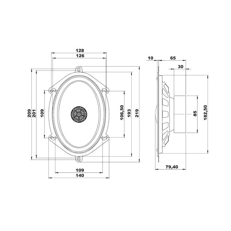 Blam Audio 570RC, medidas altavoces coaxiales, 5x7"