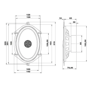 Blam Audio 570RC, medidas altavoces coaxiales, 5x7"