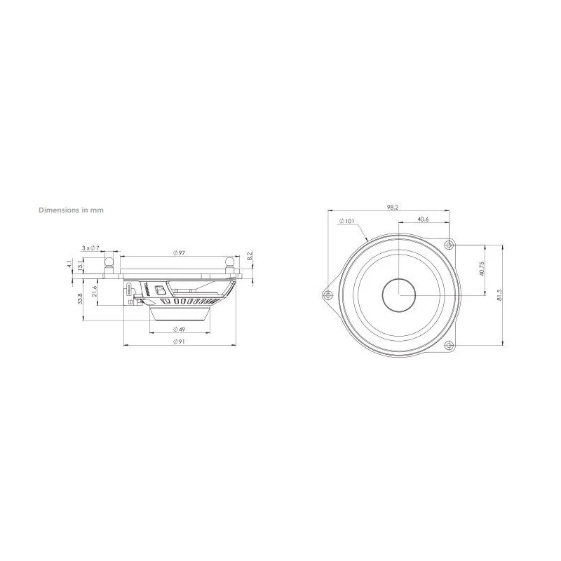 Esquema altavoces 10cm (4") Focal para Mercedes Clase C, E, GLC, S