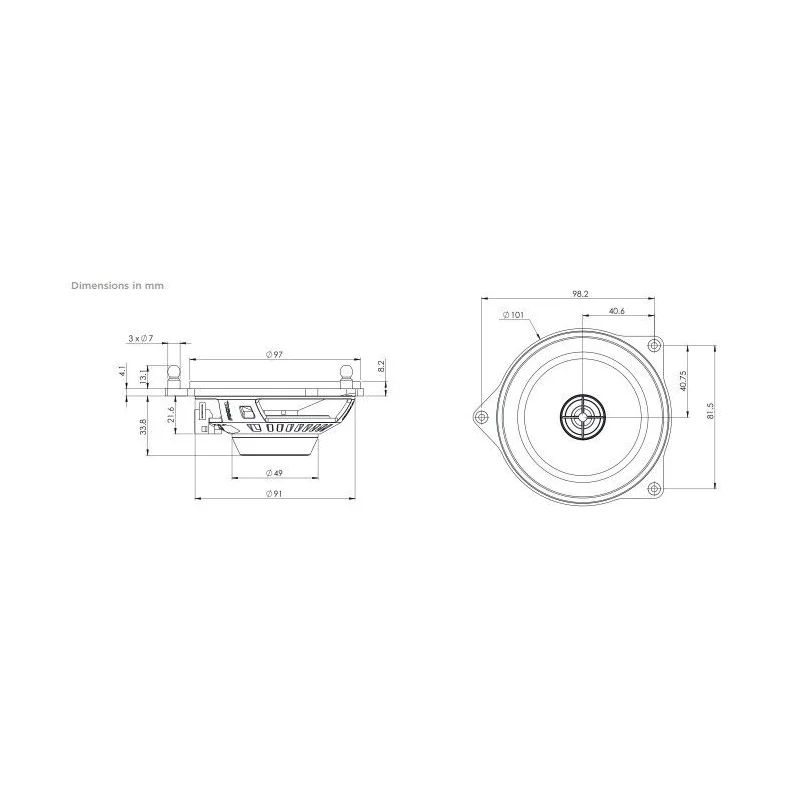 Medidas altavoces Focal 4" (10cm) Mercedes Clase C, E, GLC, S