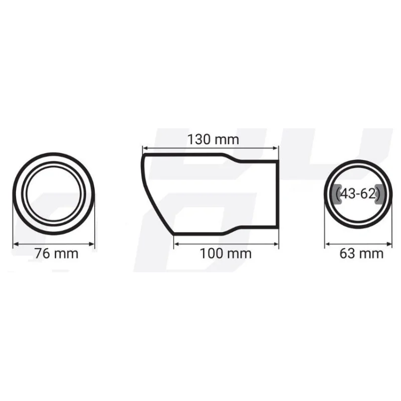 Medidas cola escape universal INOX, MT 017BLC