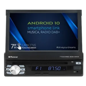 Radio con pantalla 7" motorizada, 1DIN, Android 10, universal, Phonocar