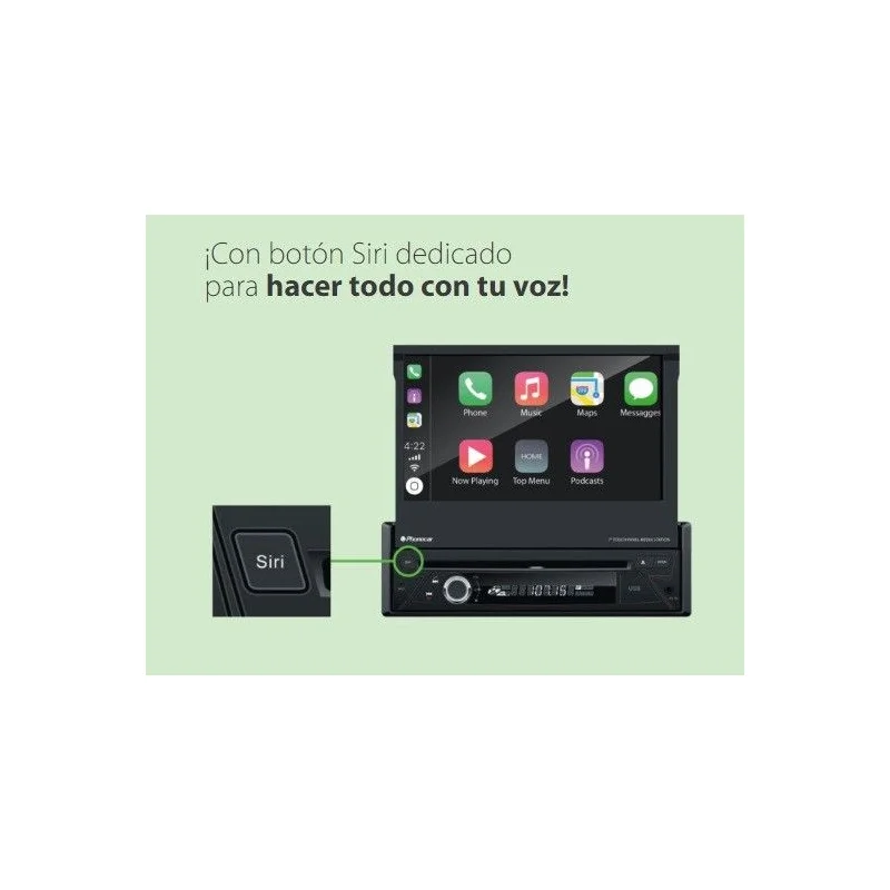Radio con pantalla 7" con Carplay. Botón Siri para control por voz