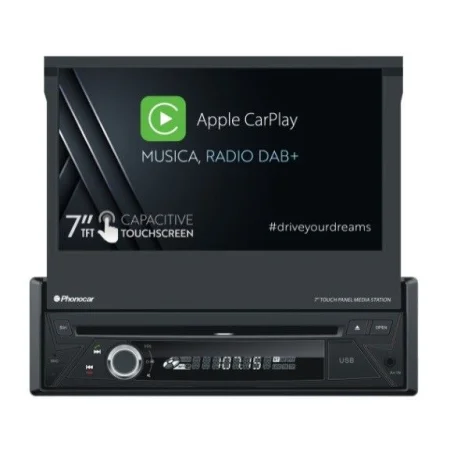 Radio con pantalla 7" motorizada, 1DIN, Carplay, universal, Phonocar