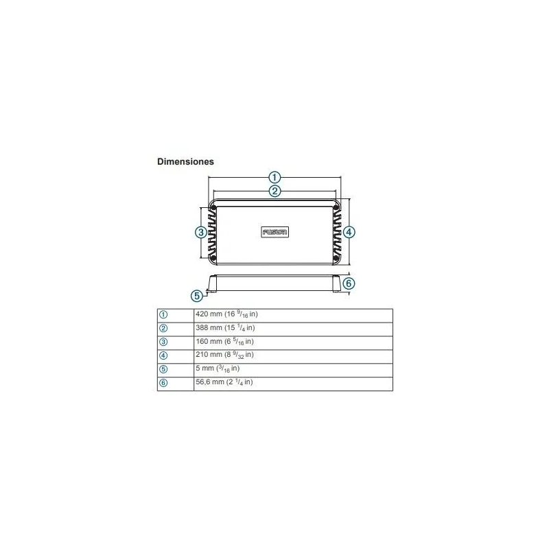Dimensiones Fusion SG DA61500, Amplificador marino de 6 canales, clase D