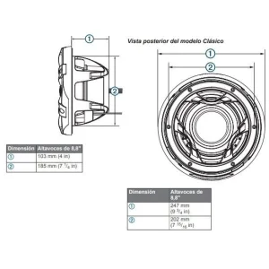 Dimensiones Altavoces marinos de 8.8", Fusion