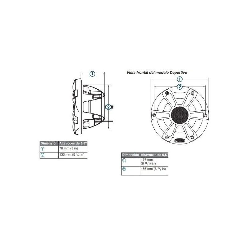 Dimensiones Altavoces marinos 6.5" con luz LED Fusion