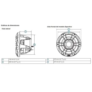 Dimensiones Subwoofer marino 10" con luz LED Fusion