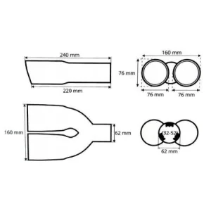 Medidas cola escape doble, universal, INOX, MT022