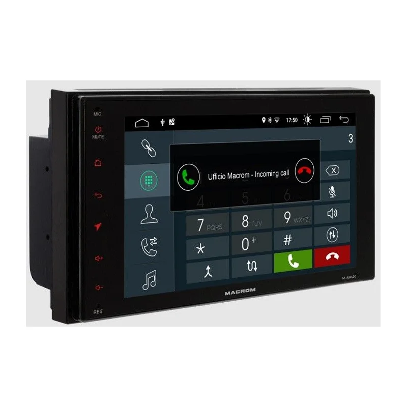 Radio navegador, Macrom M AN600, pantalla 6.2", con android 9.0, Quad Core 16GB + DDR3 2G RAM, Bluetooth, USB, chasis corto.