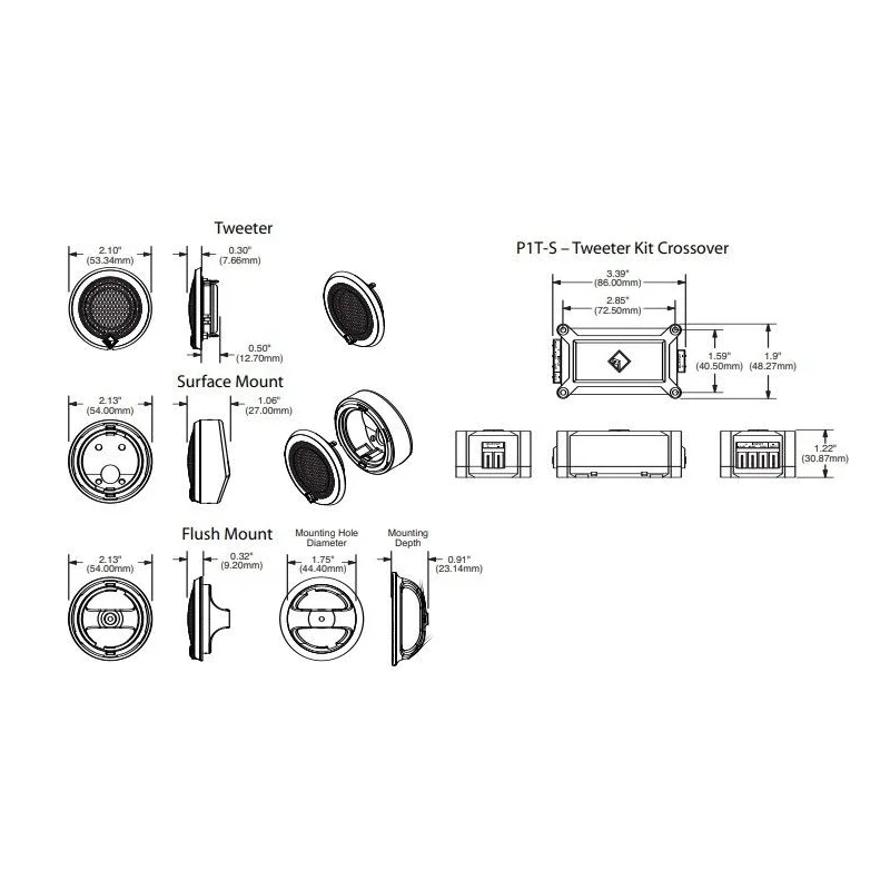 Rockford Fosgate P1T S, medidas