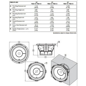 Subwoofer Rockford Fosgate P3D2 12, medidas
