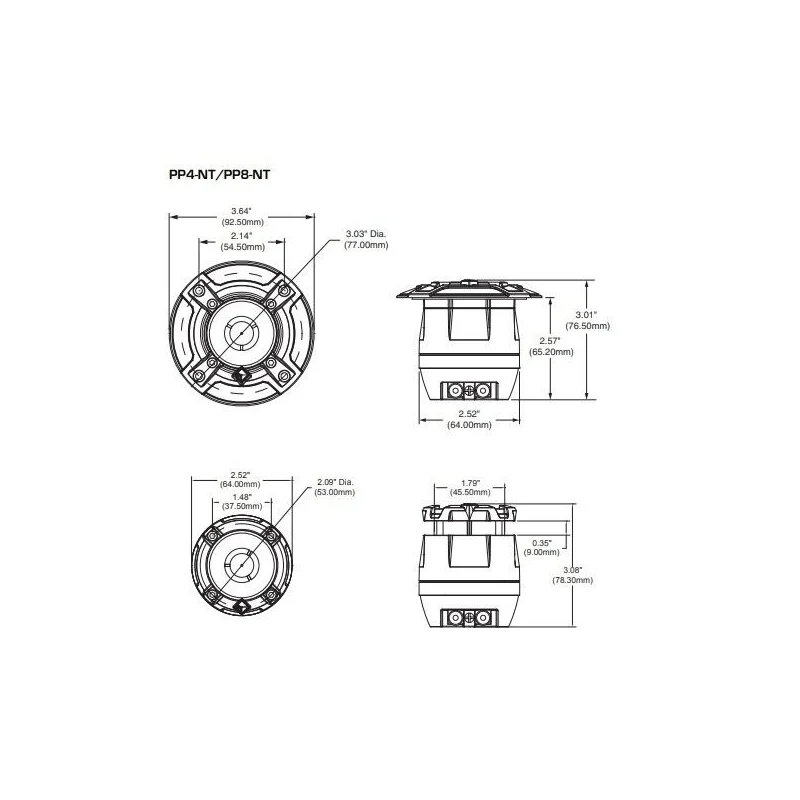 Tweeter Rockford Fosgate PP4 NT, medidas