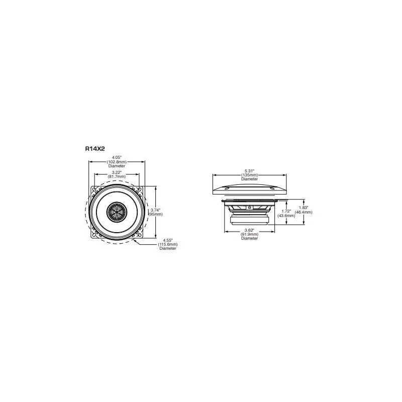 Altavoces Rockford Fosgate R14X2, medidas