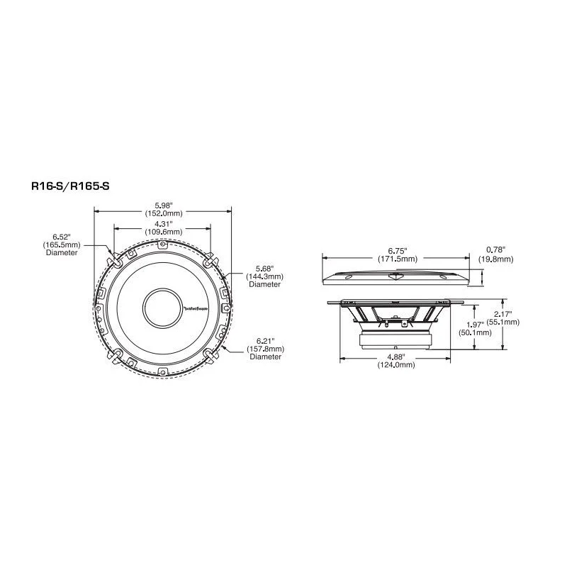 Altavoces Rockford Fosgate R165 S, medidas
