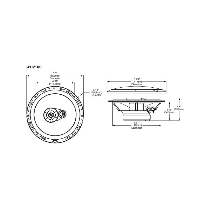 Altavoces Rockfrod Fosgate R165X3, medidas