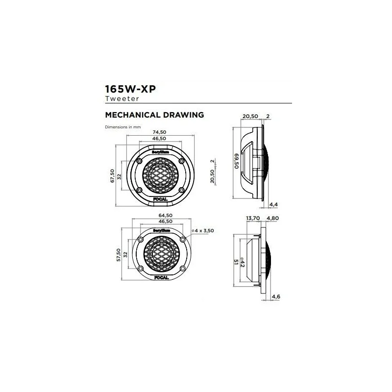 Focal Kit165W XP medidas tweeter