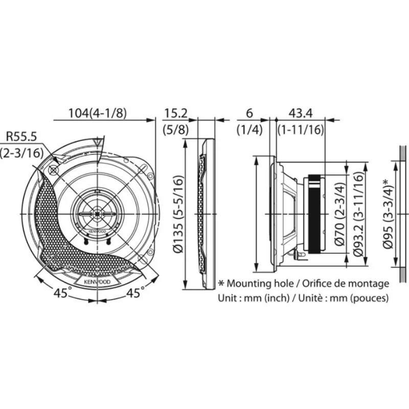 Medidas Kenwood KFC PS1096 Altavoces 10cm, 2 vías