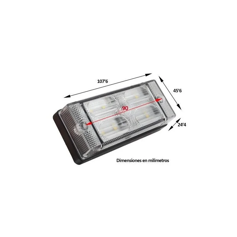 Medidas piloto trasero LED, luz marcha atrás, 12/24V