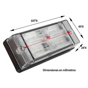 Medidas piloto trasero LED, luz marcha atrás, 12/24V