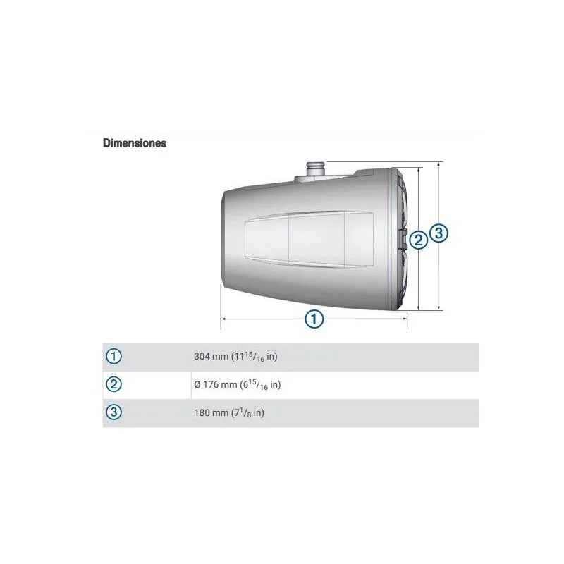 Medidas altavoces marinos Wake Tower 6,5" con LED, Fusion